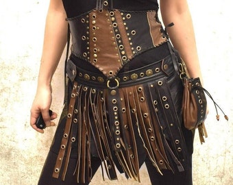 Goth Leather Gladiator skirt, black Studded Post-Apocalyptic, punk, battle skirt, Shieldmaiden, Elf, pagan, Halloween