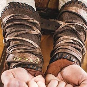 Larp warrior Leather cuffs, Medieval leather vambraces, Pair Bracers , Cosplay Bracers  festival gloves, Wasteland, steampunk, cosplay
