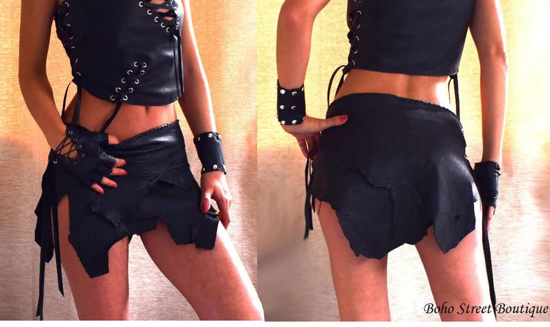 Two layers Leather Viking pixie skirt larp Steampunk wasteland BC warrior Mad Max Burning Man Medieval skirt post apocalyptic pagan