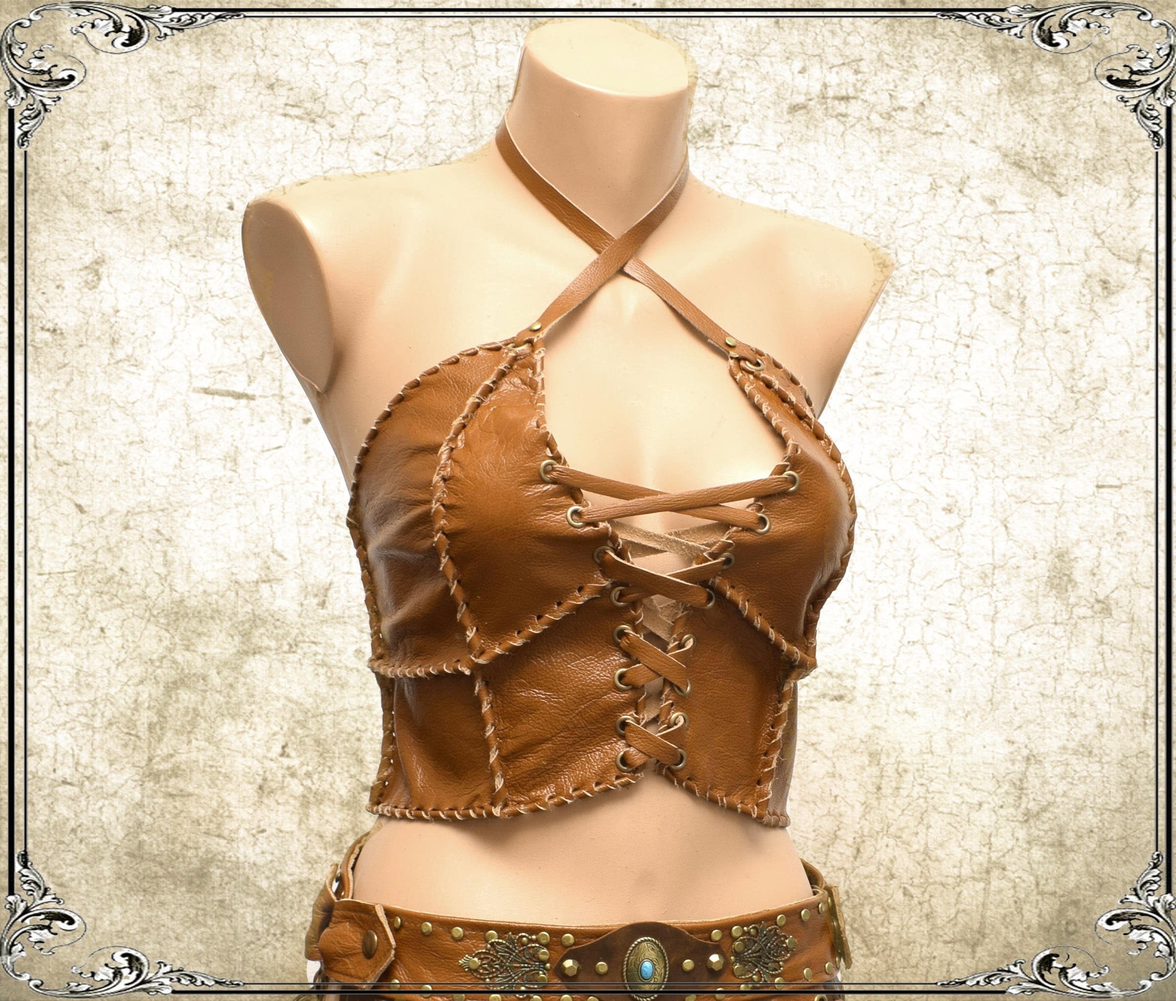 Shieldmaiden Crop Top Leather Shirt Halter Lagertha Warrior 