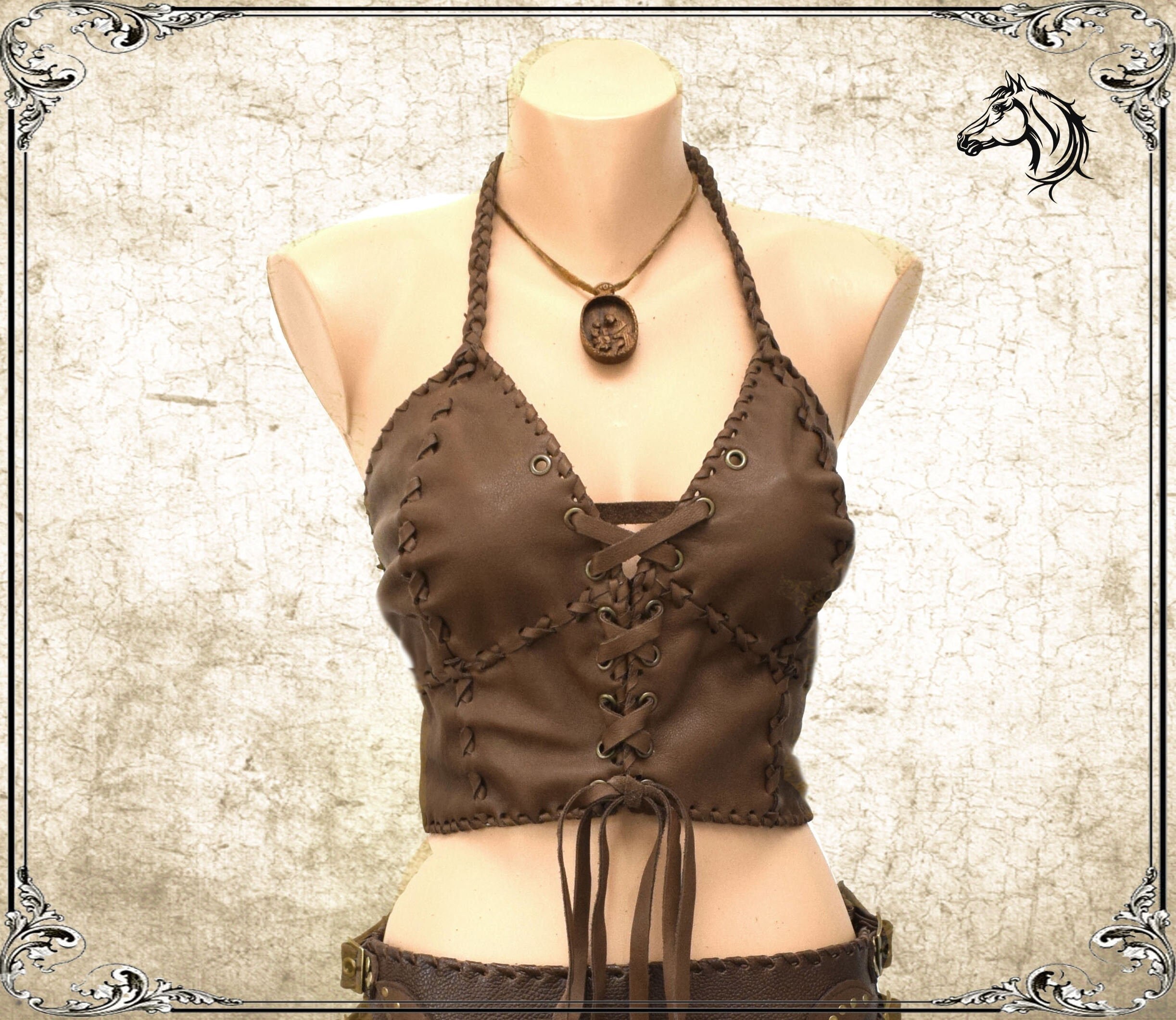 Shieldmaiden Crop Top Leather Shirt Halter Lagertha Warrior 