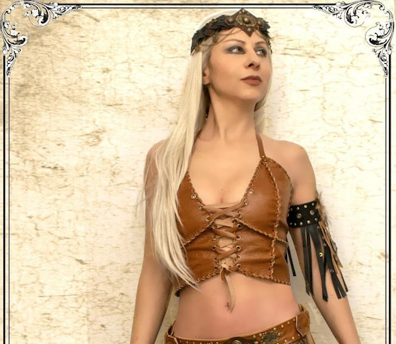 Shieldmaiden Crop Top, Leather Shirt Halter, Lagertha Warrior