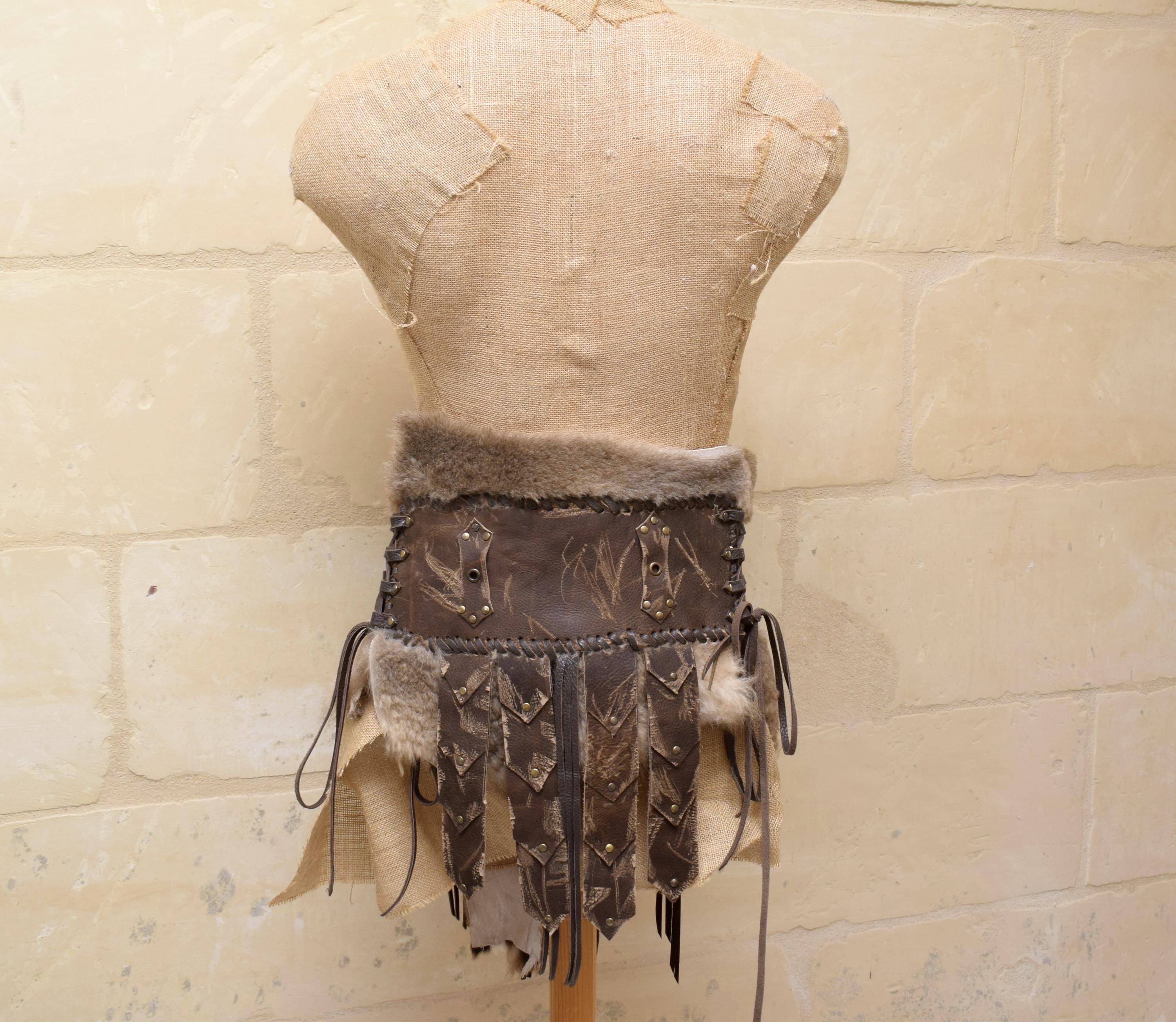 7287 Viking Armor Skirt Belt With Tassel Medieval Roman Fringe Faux Leather Viking Belt Skirt, Medieval Warrior Belt, Leather Armor  main image 2