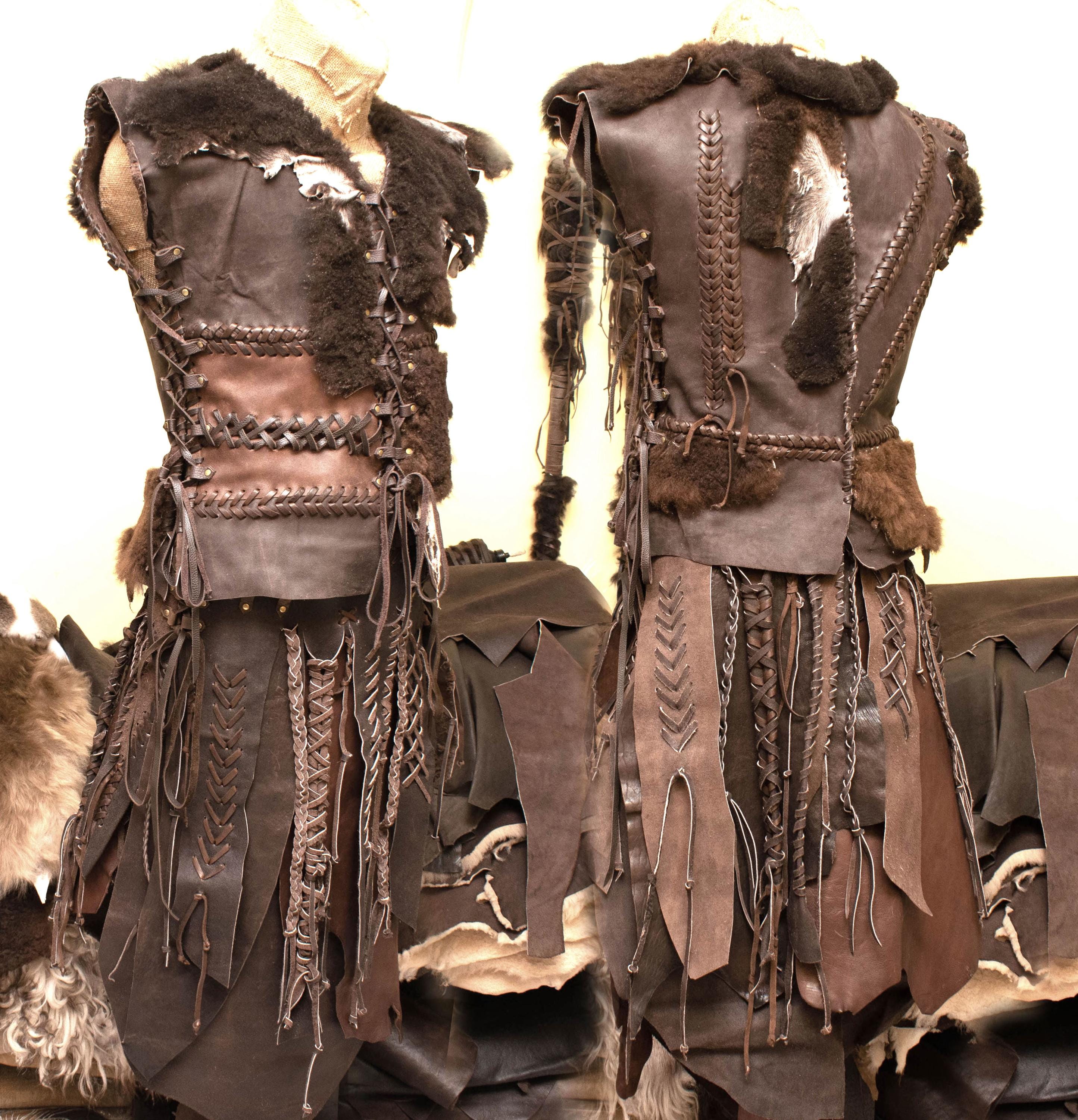 Barbaric Prehistoric Leather Costume: Tribal Cosplay Vest and