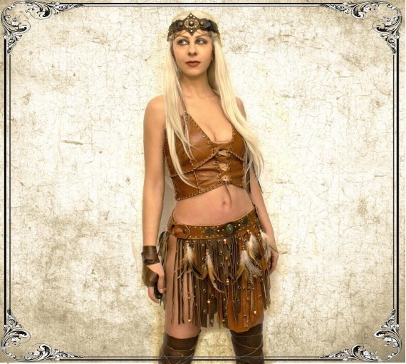 Shieldmaiden Crop Top Leather Shirt Halter Lagertha Warrior 