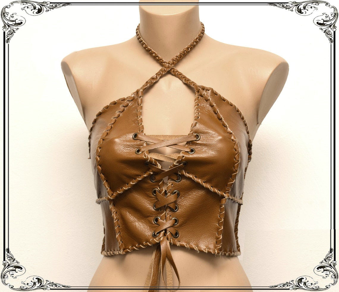 Shieldmaiden Crop Top Leather Shirt Halter Lagertha Warrior 