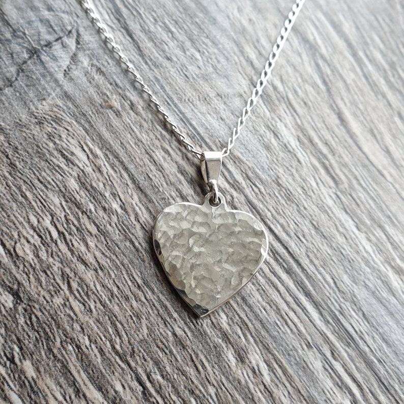 Sterling Silver Hammered Heart Necklace 15mm Etsy