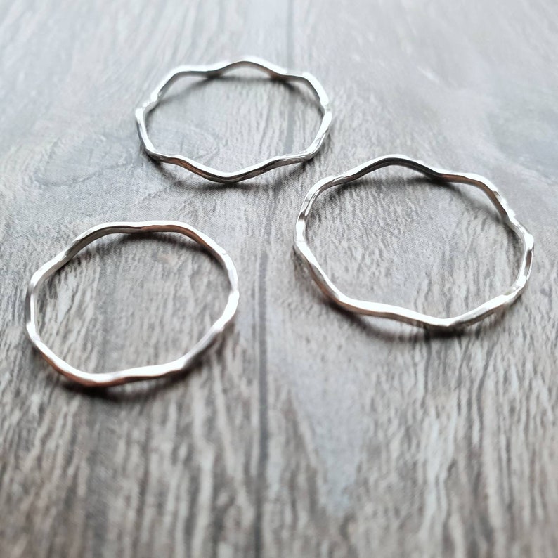 child and adult sizes Solid Sterling silver stacking wavy ring with hammered finish available in midi teen