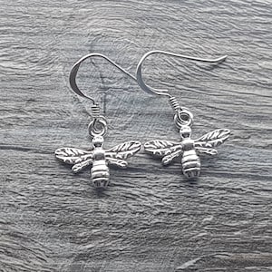 Bee drop earrings - Sterling silver bumble bee dangles