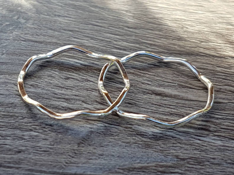 child and adult sizes Solid Sterling silver stacking wavy ring with hammered finish available in midi teen