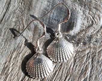 Sterling Silver clam shell earrings - beach shell earrings