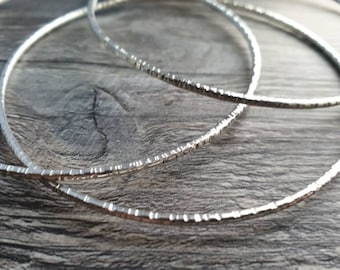 Silver stacking bangle, textured solid sterling silver bangle