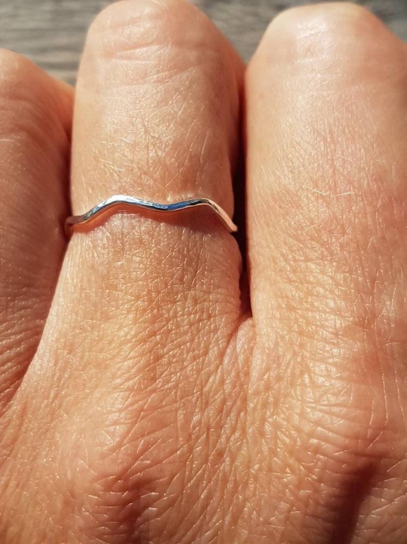 child and adult sizes Solid Sterling silver stacking wavy ring with hammered finish available in midi teen