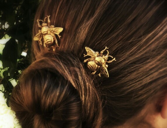 Bee Hair Pin Gold Bumble Bee Bobby Pins Brass Hair Pins Bee Etsy