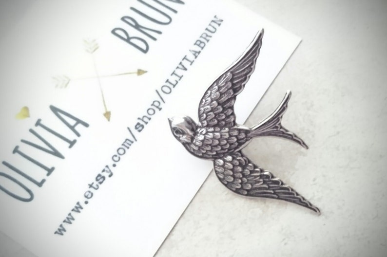 Silver Swallow Brooch Antique Silver Swallow Tie Tack Animal Brooch Silver Bird Lapel Pin Swallow Pin Silver Brooch Wedding Accessories