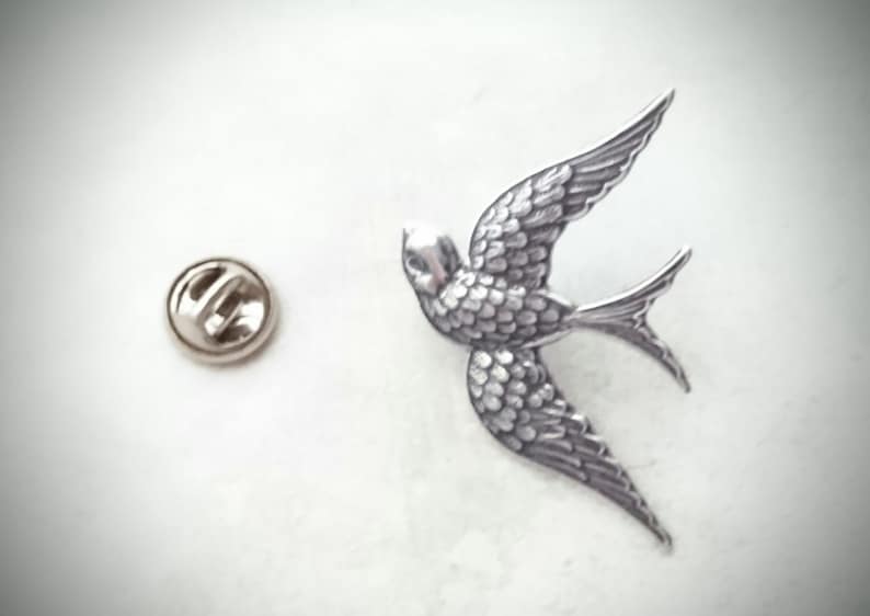 Silver Swallow Brooch Antique Silver Swallow Tie Tack Animal Brooch Silver Bird Lapel Pin Swallow Pin Silver Brooch Wedding Accessories