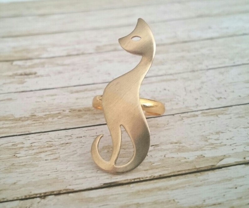 Cat Adjustable Ring Gold Brass Cat Ring Etsy