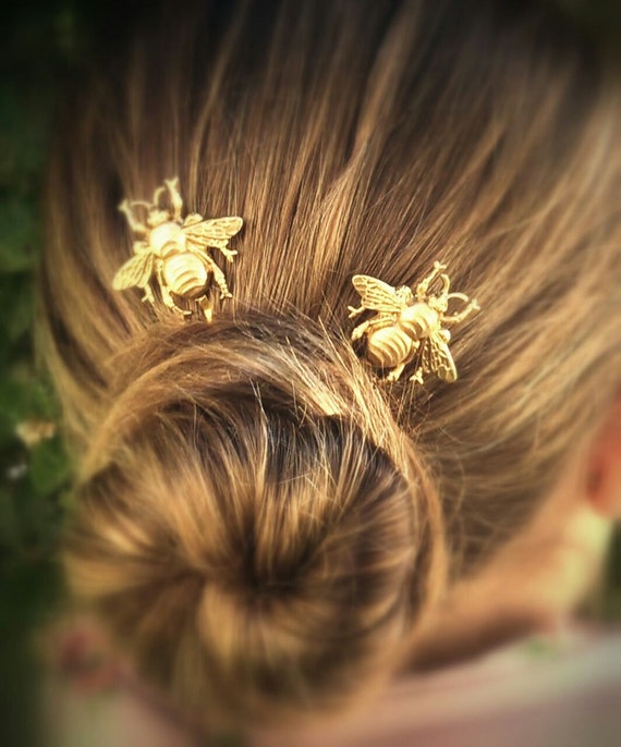 Bee Hair Pin Gold Bumble Bee Bobby Pins Brass Hair Pins Bee Etsy