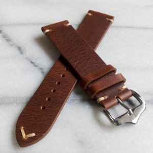 Top Grain Leather Watch Strap - Handcrafted Sienna Brown Oil Waxed Top Grain Leather Watch Band, Vintage Watch Strap, 2 Piece Watch Strap