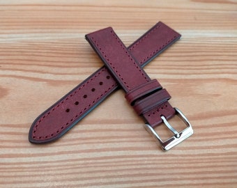 Leather Watch Strap - Wine/Burgundy Pueblo Top Grain Leather Watch Band with Quick Release Spring Bar, 2 Piece Watch Strap