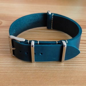 Leather NATO Watch Strap/Watch Band - Navy Blue Waxed Genuine Top Grain Leather NATO Strap, Military Watch Strap, Nato Watch Strap