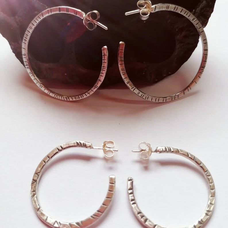 Silver Hoops earrings Martel\u00e9. Handmade Handmade Hammered and rusty Silver hoop earring