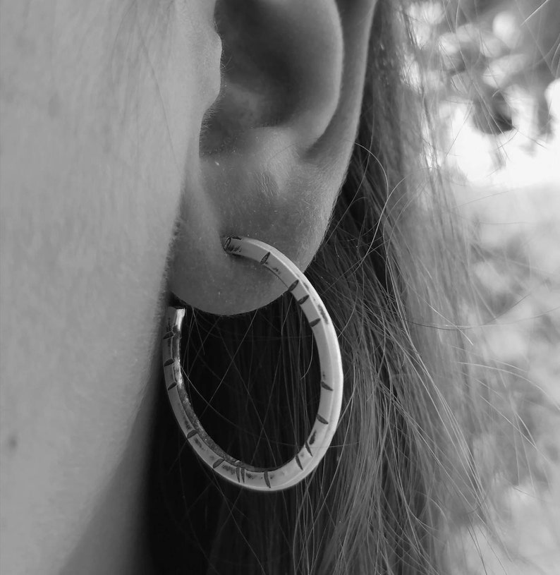 Silver Hoops earrings Martel\u00e9. Handmade Handmade Hammered and rusty Silver hoop earring