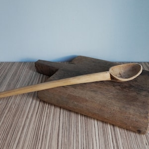 Oversized hand carved wooden spoon, long handle , old Romanian traditional cooking spoon, vintage kitchen utensil, rustic decor