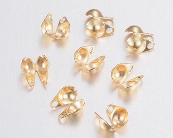 304 Stainless Steel, Clamshell Knot Cover, Golden 6mm long (90pcs)