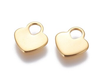 304 Stainless Steel Charms, Heart Lock, Golden 10mm wide (15pcs)