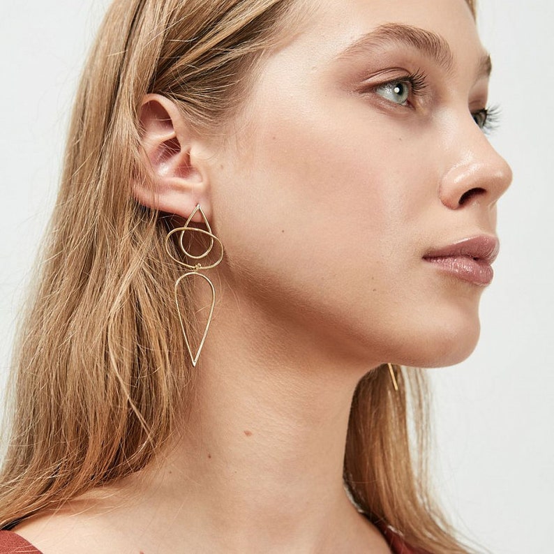 Long brass lightweight earrings statement earrings edgy | Etsy