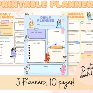 Bluey planner, Daily Planner, Weekly Planner, Printable planner, bluey checklist, instant download, reusable planner, Bluey characters