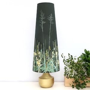 Sea Grass Botanical Lampshade: Extra Tall Cone, Dark Green Cotton