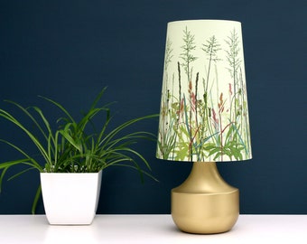 Sea Grass Light conical table lampshade, original print, botanical plant design green, teal apple, cone shade for table or floor lamp UK