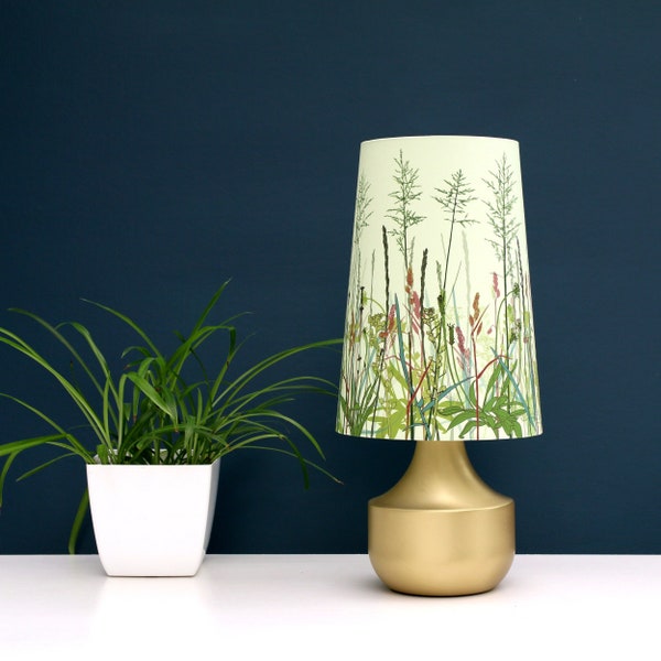 Sea Grass Light conical table lampshade, original print, botanical plant design green, teal apple, cone shade for table or floor lamp UK