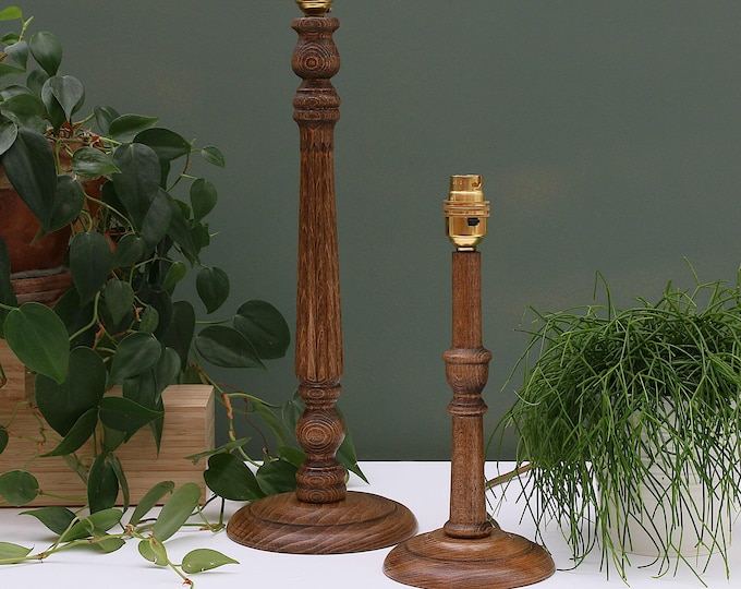 Wooden Candlestick Lamp Base Table Lamp Green, Dark, Natural British