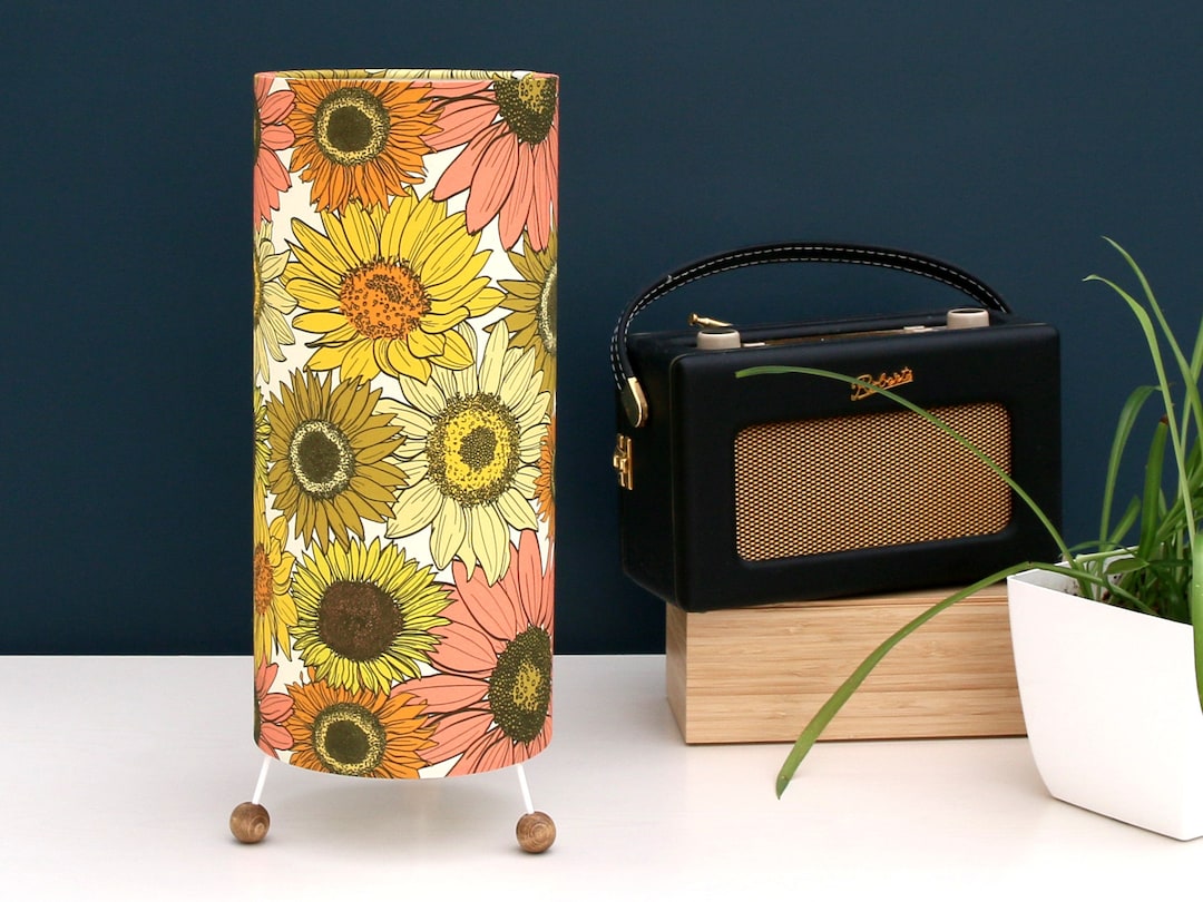 Sunflower Table Lamp, Tube Lamp With Fitting in Original Print of 70s