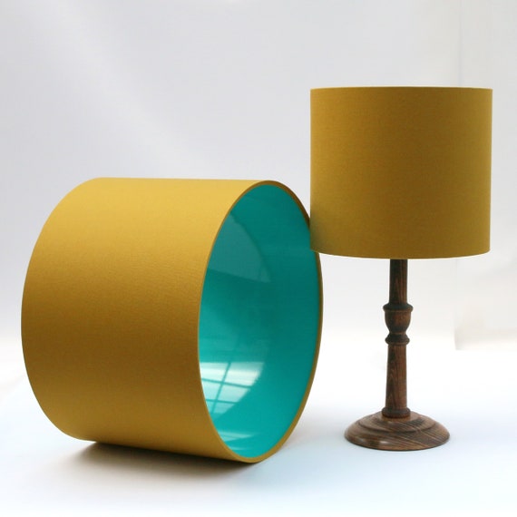 Mustard And Aqua Lampshade Various Sizes Lamp Shade Yellow Blue Retro Lampshades Desk Nursery Lighting Mid Century