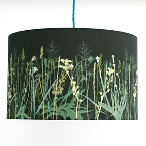 Sea Grass lamp shade; dark botanical print on drum lampshade; designed and made in UK; green,sage, duck egg, olive; table floor ceiling