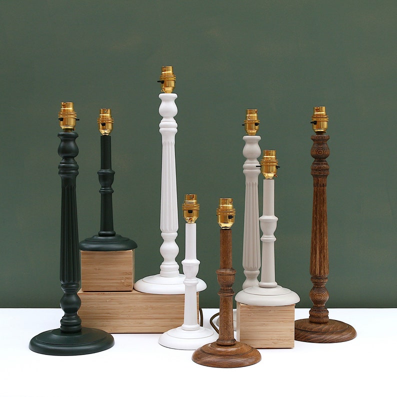 Wooden candlestick lamp base table lamp white green dark Etsy