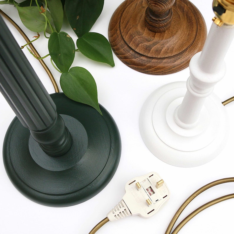 Wooden candlestick lamp base table lamp white green dark Etsy