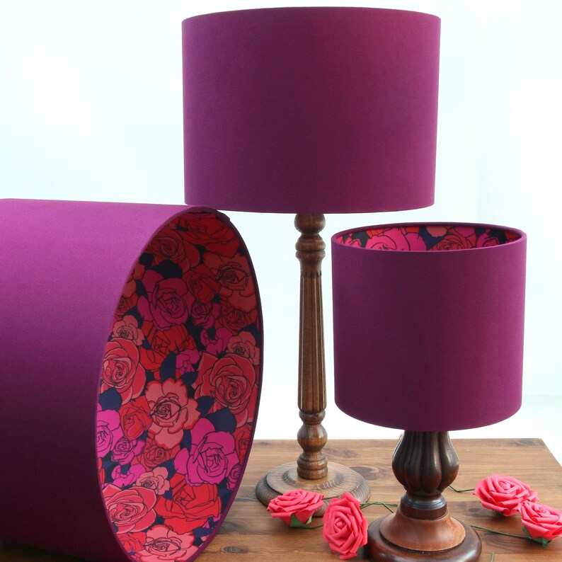 Plum And Red Roses Lampshade Purple Fl Lamp Various Sizes Lined Shade Glamorous Lighting Dark Decor Ceiling Pendant Table Floor
