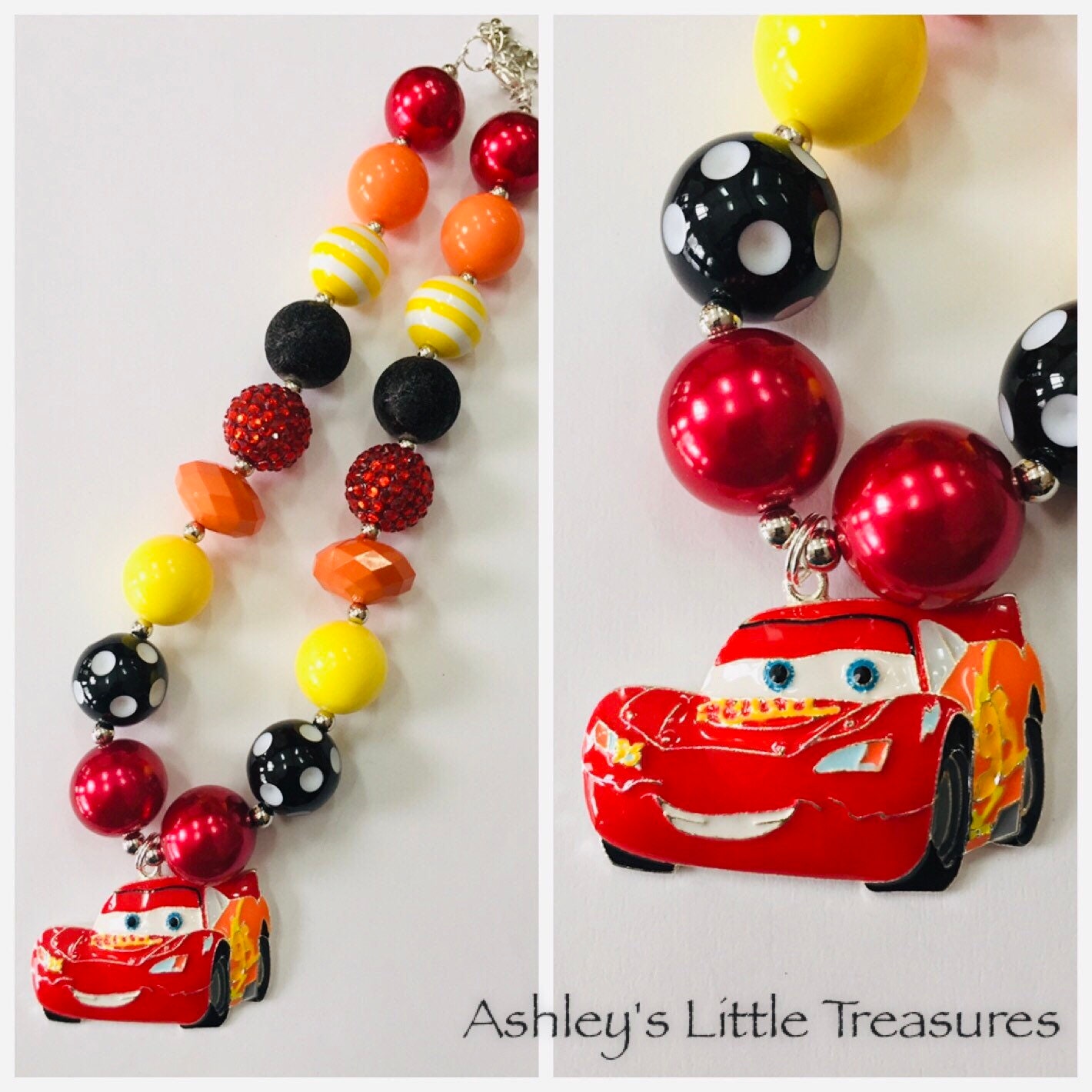 Lightning McQueen Chunky Bead Necklace Pendant Chunky Etsy