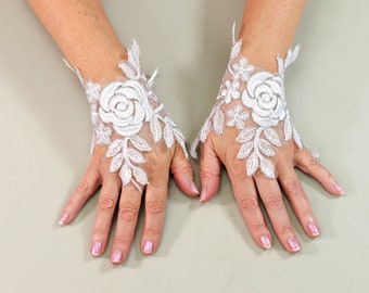 Weiße Hochzeitshandschuhe, Brauthandschuhe, Spitzenhandschuhe, Hochzeitshandschuhe, Partyhandschuhe, Blumenhandschuhe, Fingerlose Handschuhe