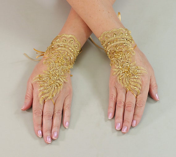 gold wedding gloves