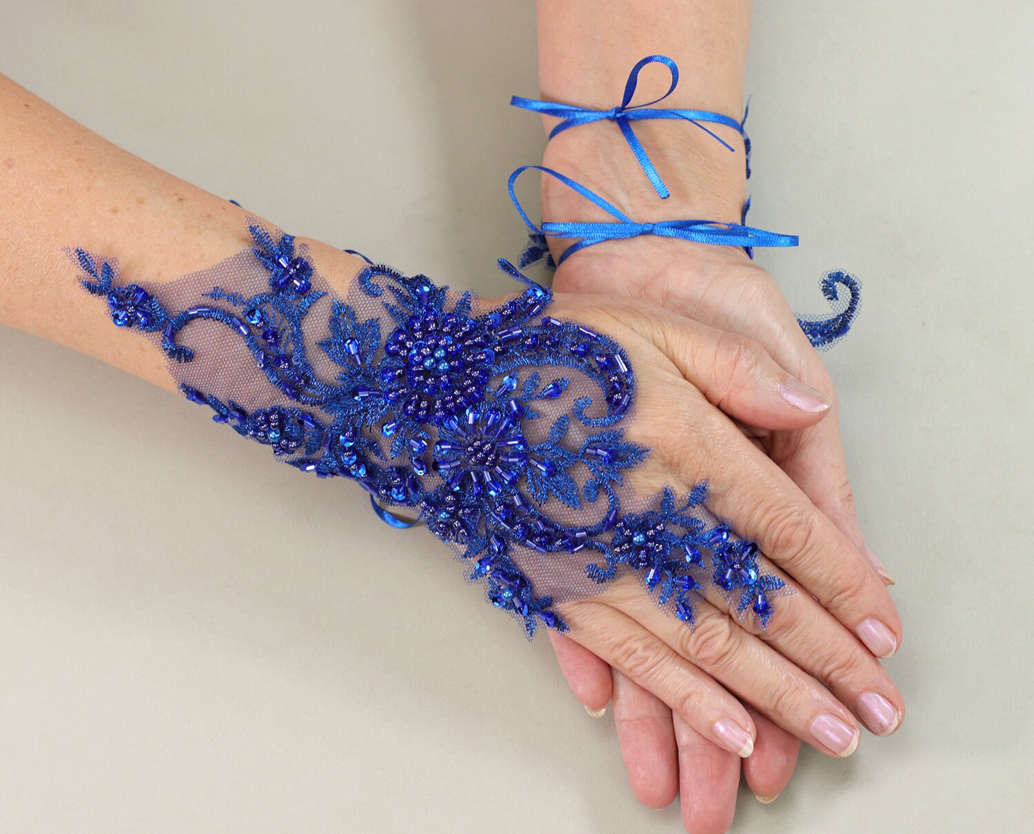 Royal Blue Wedding Gloves, Bridal Gloves, Blue Gloves, Pearls Gloves ...