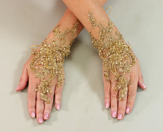 gold wedding gloves