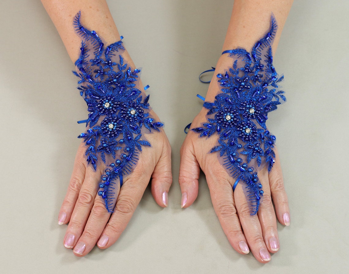 Royal Blue Wedding Gloves Bridal Gloves Lace Gloves Blue - Etsy