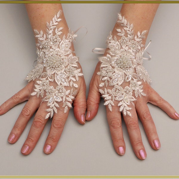 Gants de mariage blanc ivoire, gants blancs doux, gants de lait, gants à sequins, gants en dentelle, gants sans doigts de mariée, gants de perles