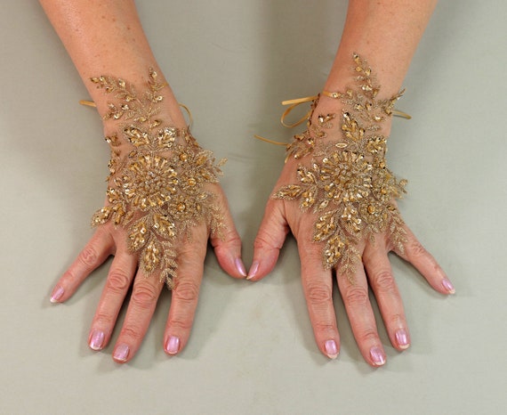 gold wedding gloves